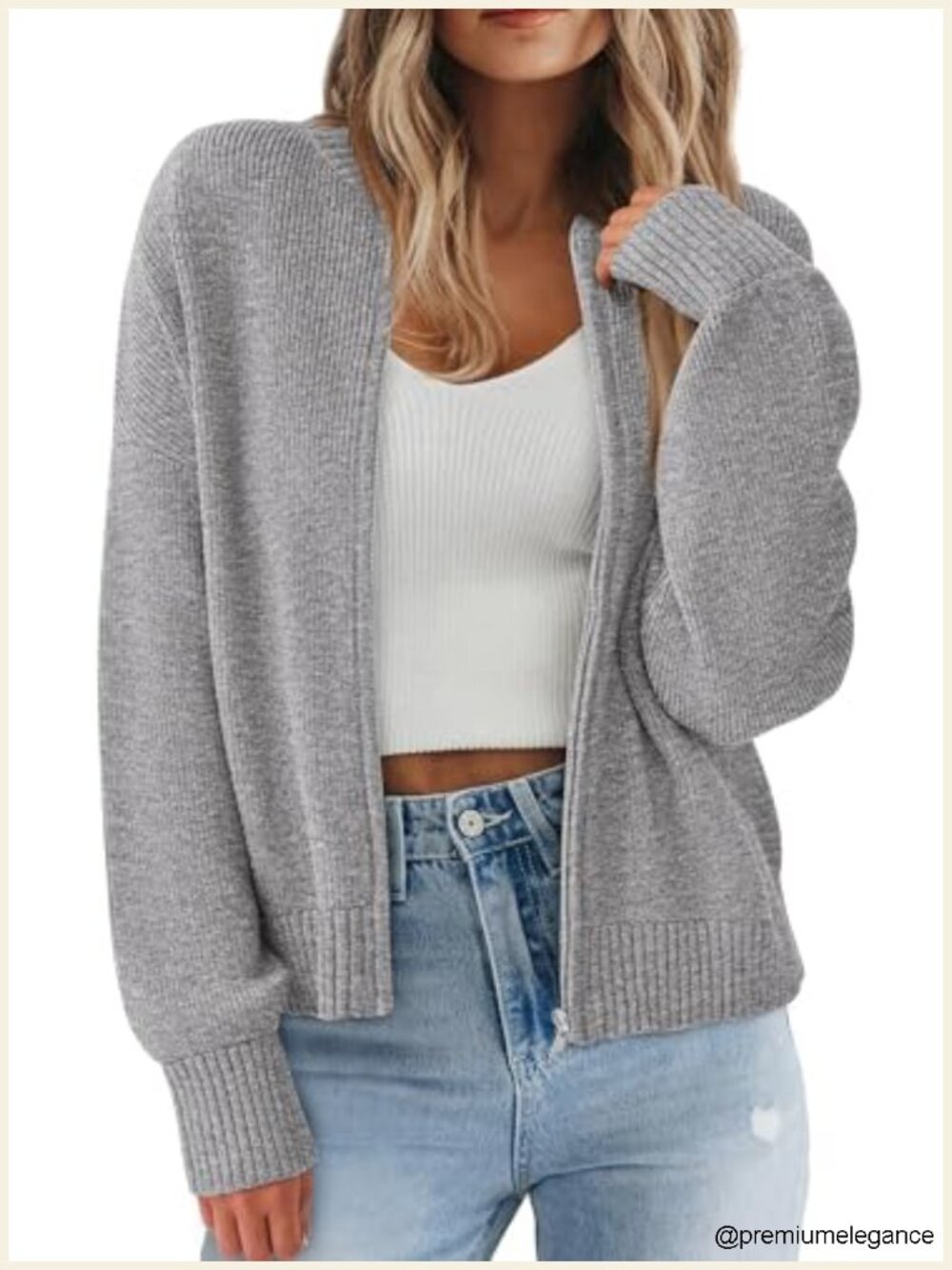 Chunky Open Front Cardigan Sweater Long Sleeve Ribbed Knit Zipper Short